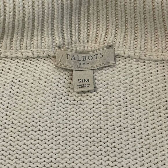 Talbots Poncho Sweater Womens MIvory Full Zip Knit Cotton Geomteric nordic style - Picture 5 of 10